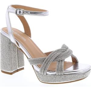 image:imageTOP Moda Womens Ankle Strap Open Toe Platform Dressy Formal Strappy Rhinestone SandalsSilver Metallic Rhinestone