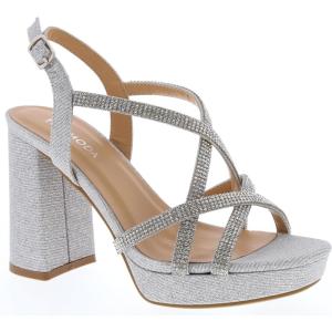 image:imageTOP Moda Womens Chunky Heel Ankle Strap Open Toe Platform Strappy Rhinestone SandalsSilver Glitter