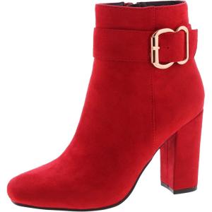 image:imageTOP Moda Womens Chunky High Heel Ankle Boots with BuckleRed
