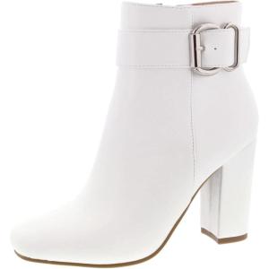 image:imageTOP Moda Womens Chunky High Heel Ankle Boots with BuckleWhite