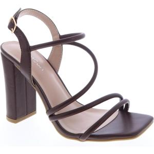 image:imageTOP Moda Womens Chunky High Heel Sandals Square Toe Ankle Strap Sandals 6Brown Pu