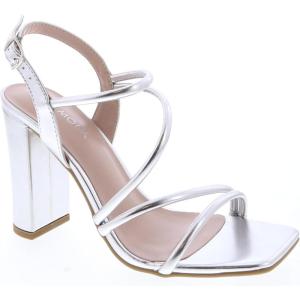 image:imageTOP Moda Womens Chunky High Heel Sandals Square Toe Ankle Strap Sandals 6Silver Metallic