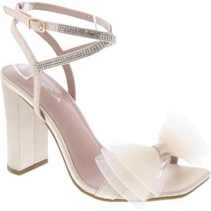 image:imageTOP Moda Womens Formal Rhinestone High Heel Sandal Ankle Strap With Bow BlackCream Satin