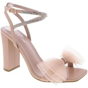 image:imageTOP Moda Womens Formal Rhinestone High Heel Sandal Ankle Strap With Bow BlackNude Nub