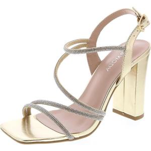 image:imageTOP Moda Womens Open Toe Chunky High Heel Ankle Strap Rhinestone SandalsGold Metallic