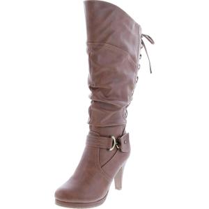 image:imageTOP Moda Womens Page65 Knee High Round Toe LaceUp Slouched High Heel BootsTan