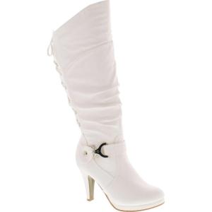 image:imageTOP Moda Womens Page65 Knee High Round Toe LaceUp Slouched High Heel BootsWhite