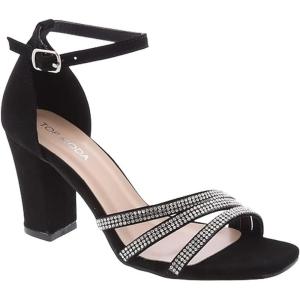 image:imageTOP Moda Womens Rhinestone Chunky Heel Ankle Strap SandalsBlack Nub Rhinestone