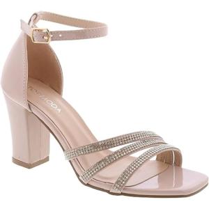 image:imageTOP Moda Womens Rhinestone Chunky Heel Ankle Strap SandalsNude Patent
