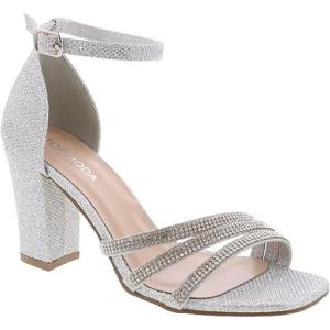 image:imageTOP Moda Womens Rhinestone Chunky Heel Ankle Strap SandalsSilver Glitter