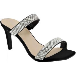 image:imageTOP Moda Womens Rhinestone Embellished Double Strap Open Toe Slide Stiletto Heel Mule SandalsBlack