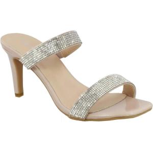 image:imageTOP Moda Womens Rhinestone Embellished Double Strap Open Toe Slide Stiletto Heel Mule SandalsNude