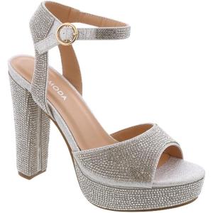 image:imageWomens Rhinestone Platform High Heel Open Toe Ankle Strap SandalsSilver Rhinestone
