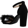 image:imageTOP Moda K 30 Womens Feather Fur Chunky Heel Sandals Nubuck Black 10