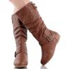 image:imageTOP Moda Night76 Womens Mid Calf Round Toe Buckle Slouched Flat BootsTan Pu