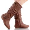 image:imageTOP Moda Night76 Womens Mid Calf Round Toe Buckle Slouched Flat BootsTan Pu