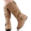 image:imageTOP Moda Night76 Womens Mid Calf Round Toe Buckle Slouched Flat BootsTaupe