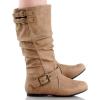 image:imageTOP Moda Night76 Womens Mid Calf Round Toe Buckle Slouched Flat BootsTaupe