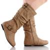 image:imageTOP Moda Night76 Womens Mid Calf Round Toe Buckle Slouched Flat BootsTaupe