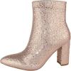 image:imageTOP Moda Women Ankle Boots Block High Heels Rhinestone Bling Glitter Short Booties Side Zipper PointedToe Brazil8Rose Gold