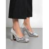 image:imageTOP Moda Women Velvet Block Heel Pumps Classic Square Toe Dress Shoes Bow ELBA88Silver Metallic