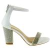 image:imageTOP Moda Womens Chunky Heel Ankle Strap SandalsRhinestone Block Heel SandalWhite Pu