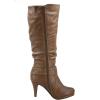 image:imageTOP Moda Womens Page65 Knee High Round Toe LaceUp Slouched High Heel BootsCognacButton