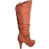 image:imageTOP Moda Womens Page65 Knee High Round Toe LaceUp Slouched High Heel BootsTan Pu
