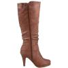 image:imageTOP Moda Womens Page65 Knee High Round Toe LaceUp Slouched High Heel BootsTanButton