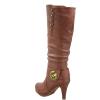image:imageTOP Moda Womens Page65 Knee High Round Toe LaceUp Slouched High Heel BootsTanButton