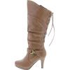 image:imageTOP Moda Womens Page65 Knee High Round Toe LaceUp Slouched High Heel BootsTaupe