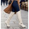 image:imageTOP Moda Womens Page65 Knee High Round Toe LaceUp Slouched High Heel BootsWhite Pu