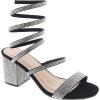 image:imageTOP Moda Womens Rhinestone Strappy Spiral Ankle Strap Low Chunky Block Heel SandalsBlack Rhinestone