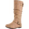 image:imageTOP Moda Night76 Womens Mid Calf Round Toe Buckle Slouched Flat BootsTaupe