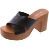 image:imageTOP Moda Open Toe Criss Cross Strap Slip On Faux Wood Chunky Heel SandalBlack