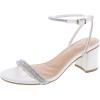 image:imageTOP Moda Shoes Women Block Short Heels Open Toe Ankle Strap Bling Rhinestone City1White Pu