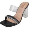 image:imageTOP Moda Shoes Women Clear Block Mule High Heels SquareToe Sandals Strap Bling Rhinestone VENICE1Black