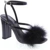 image:imageTOP Moda Womens Chunky Block Heel Feather Fur SandalsBlack Patent