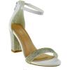 image:imageTOP Moda Womens Chunky Heel Ankle Strap SandalsRhinestone Block Heel SandalWhite Pu