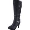 image:imageTOP Moda Womens Page65 Knee High Round Toe LaceUp Slouched High Heel BootsBlackButton
