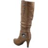 image:imageTOP Moda Womens Page65 Knee High Round Toe LaceUp Slouched High Heel BootsCognacButton