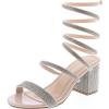 image:imageTOP Moda Womens Rhinestone Strappy Spiral Ankle Strap Low Chunky Block Heel SandalsNude Pat Rhinestone