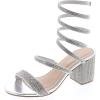 image:imageTOP Moda Womens Rhinestone Strappy Spiral Ankle Strap Low Chunky Block Heel SandalsSilver Rhinestone