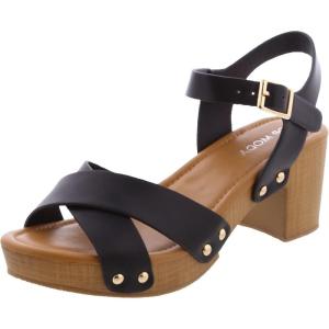 image:imageOpen Toe Cross Strap Faux Wood Block Heel SandalBlack