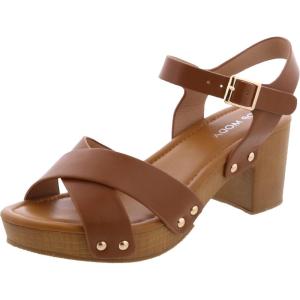 image:imageOpen Toe Cross Strap Faux Wood Block Heel SandalTan