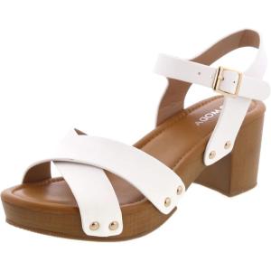 image:imageOpen Toe Cross Strap Faux Wood Block Heel SandalWhite