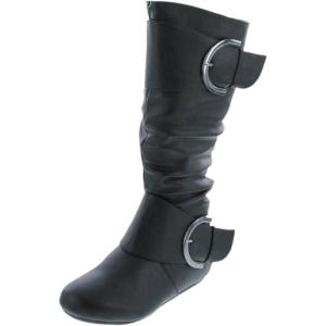 image:imageTOP Moda Bank81 Womens Fashion Round Toe Flat Heel Zipper Buckle Slouchy MiBlack Pu