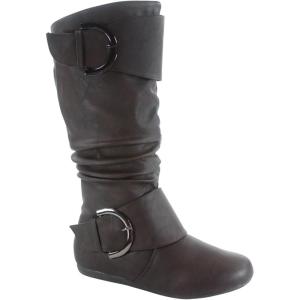 image:imageTOP Moda Bank81 Womens Fashion Round Toe Flat Heel Zipper Buckle Slouchy MiBrown Pu