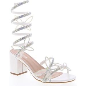 image:imageTOP Moda Diamond29 Womens Butterfly Spiral Coil Wrap Dressy Block Heel Sandal Nonslip sole Rhinestone High Heel Sandals For Wedding Party Prom Evening WearWhite Pu