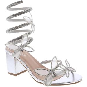image:imageTOP Moda Diamond29 Womens Butterfly Spiral Coil Wrap Dressy Block Heel Sandal Nonslip sole Rhinestone High Heel Sandals For Wedding Party Prom Evening WearSilver Metallic